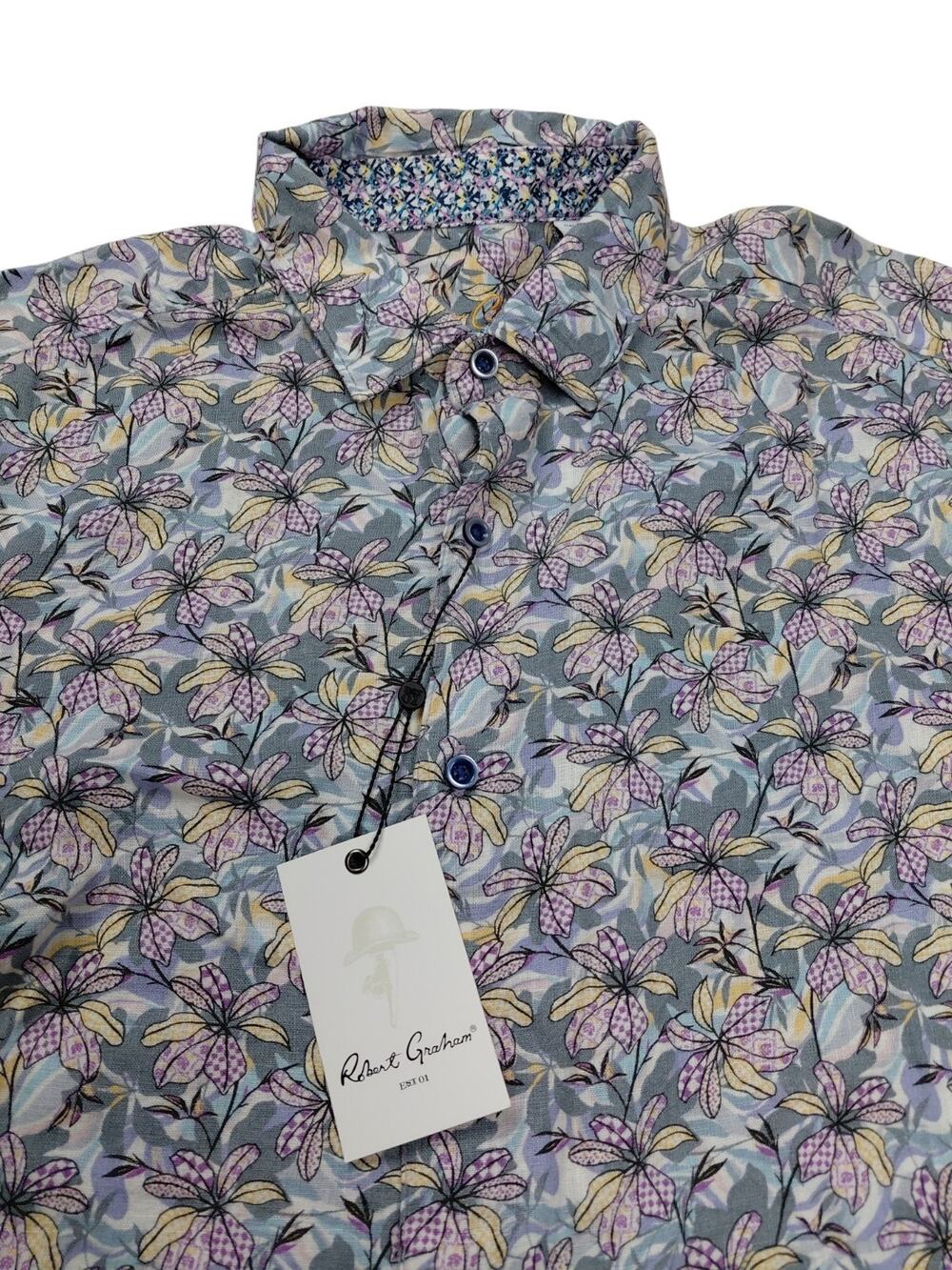 Robert Graham Silverman Classic Fit Floral Short Sleeve Linen Blend Shirt M NWT